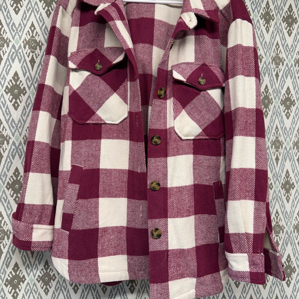 Plaid Women's Jacket in Burgundy and Cream